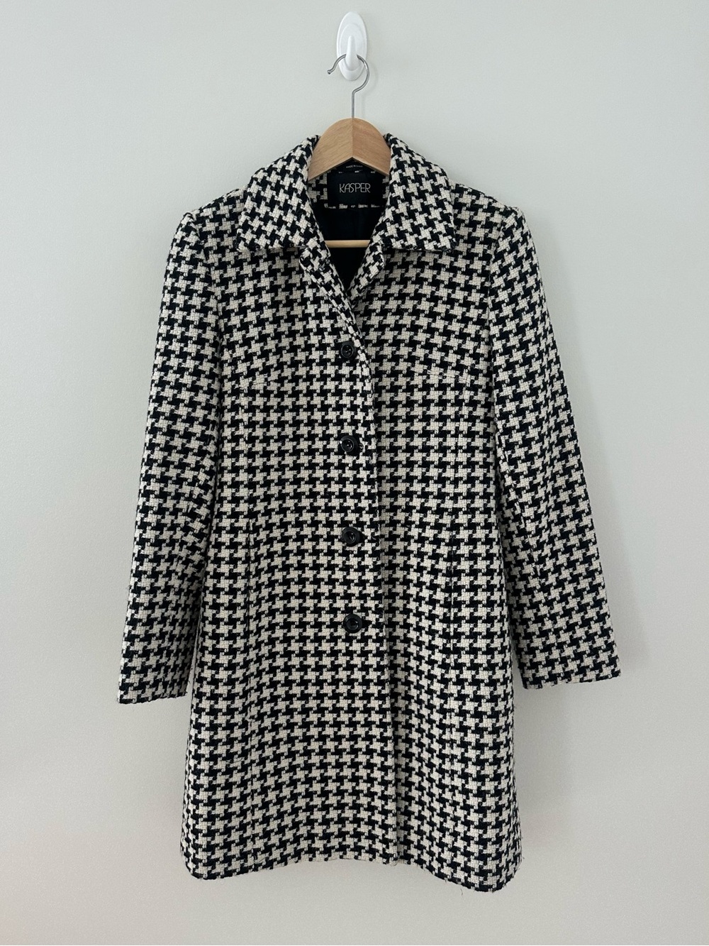 Kasper Black & White Houndstooth Pea Coat